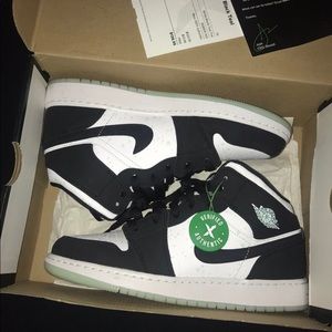 Jordain1 mid white/black teal glow the dark panda